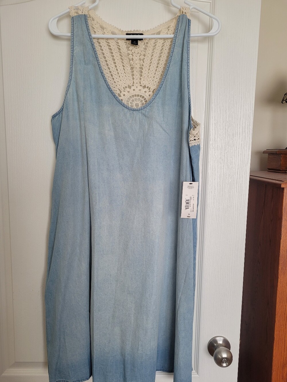 a.n.a Light Blue Denim-Look Midi Dress with Crochet Back